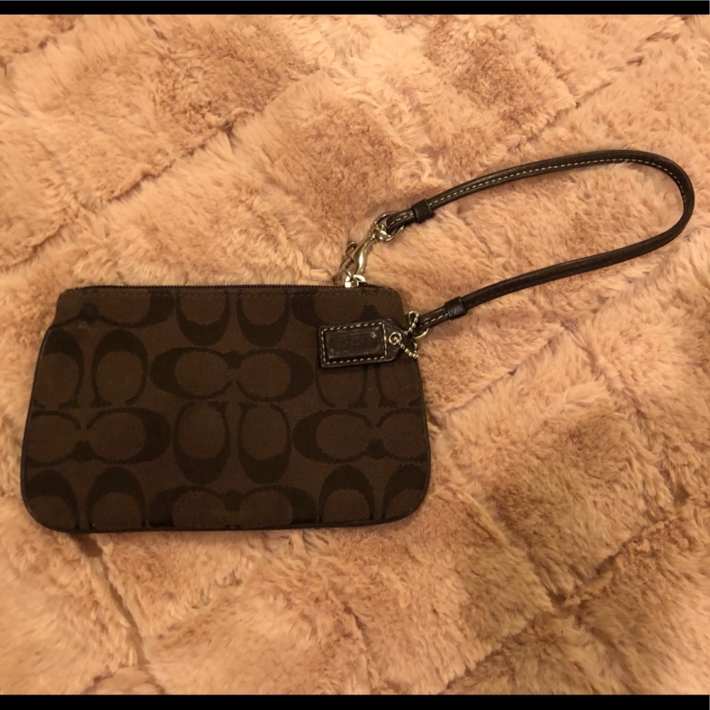 Brown coach mini wristlet